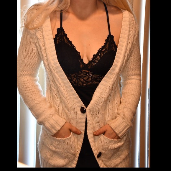 Long cream colored knit sweater, size small - Picture 2 of 3